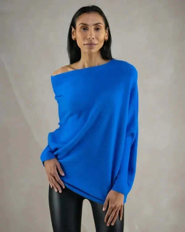 Damen Asymmetrischer Drapierter Strickpullover | Weich und Warm