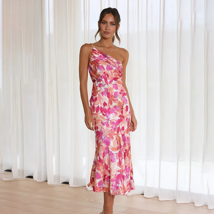 Isara | Damen Plissiertes Schulterfreies Blumenkleid