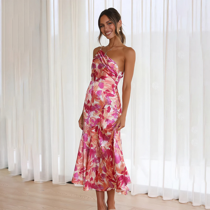 Isara | Damen Plissiertes Schulterfreies Blumenkleid