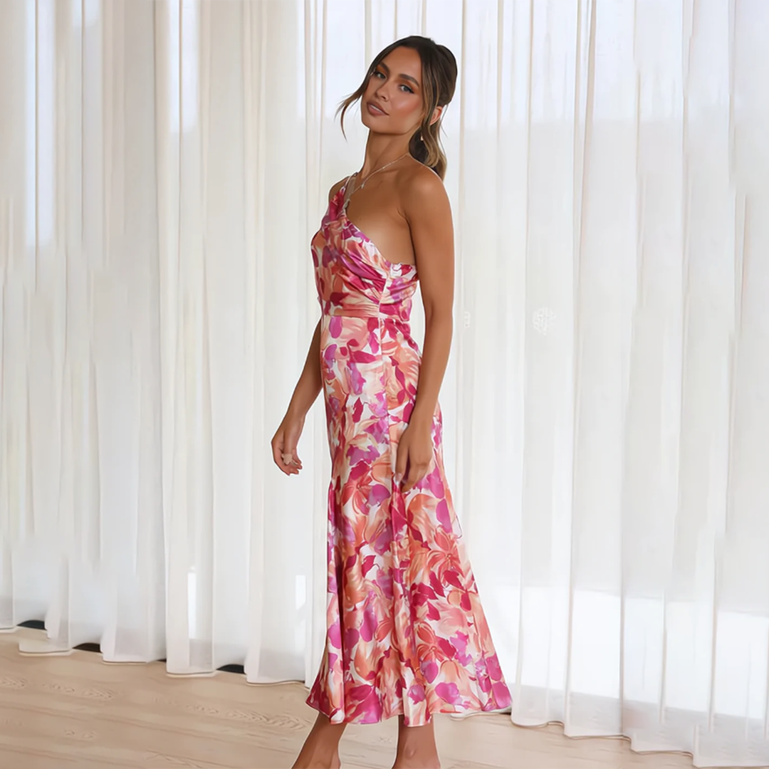 Isara | Damen Plissiertes Schulterfreies Blumenkleid