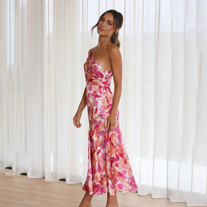 Isara | Damen Plissiertes Schulterfreies Blumenkleid