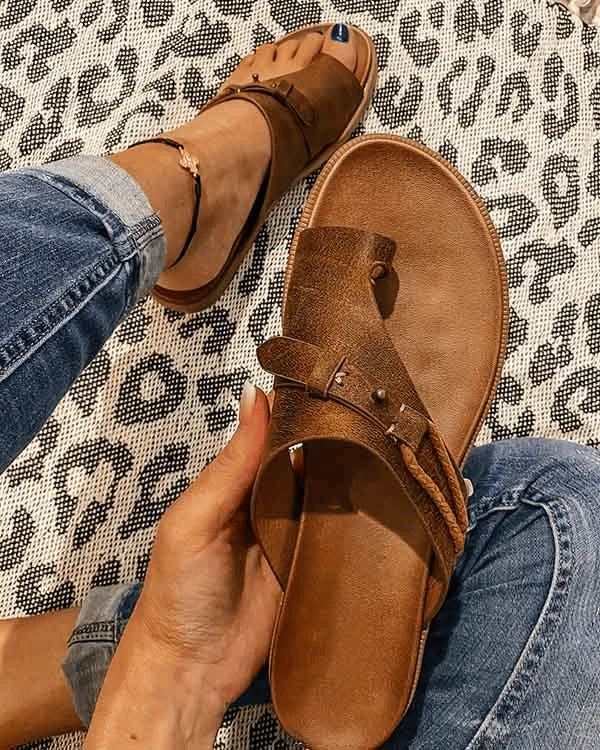 Isolde | Damen Ergonomische Leder Clip-Zehe Sandalen