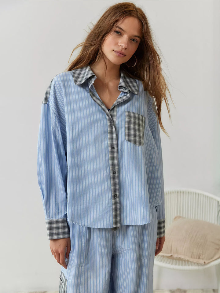 Piper | Damen Bequemes Locker Passform Kariertes Pyjama Satz