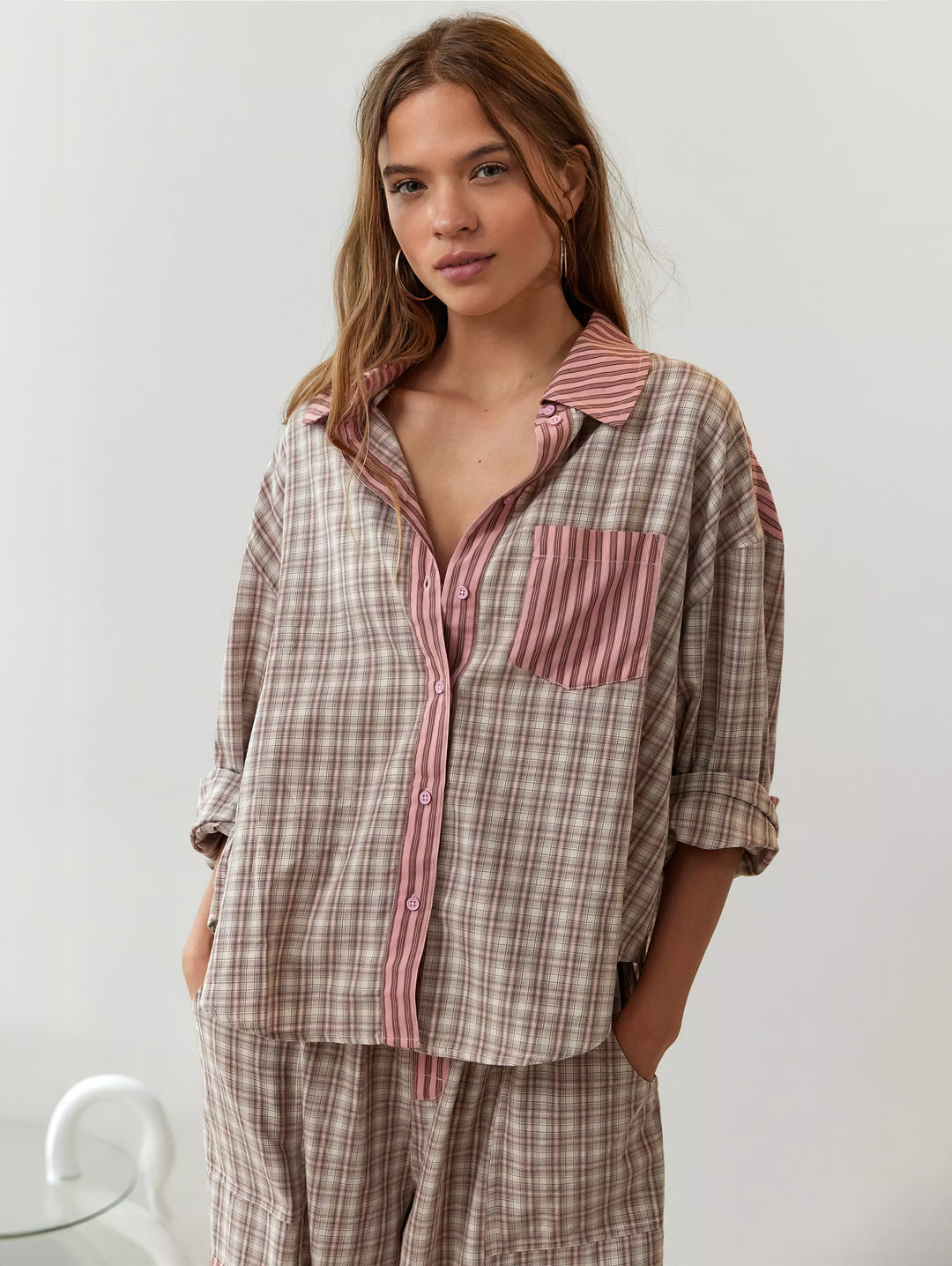 Piper | Damen Bequemes Locker Passform Kariertes Pyjama Satz