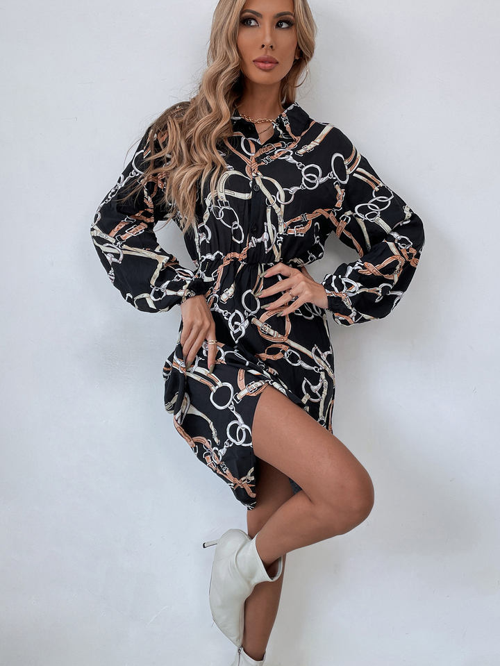 Omara | Abstraktes Damen Zuknöpfen Kleid