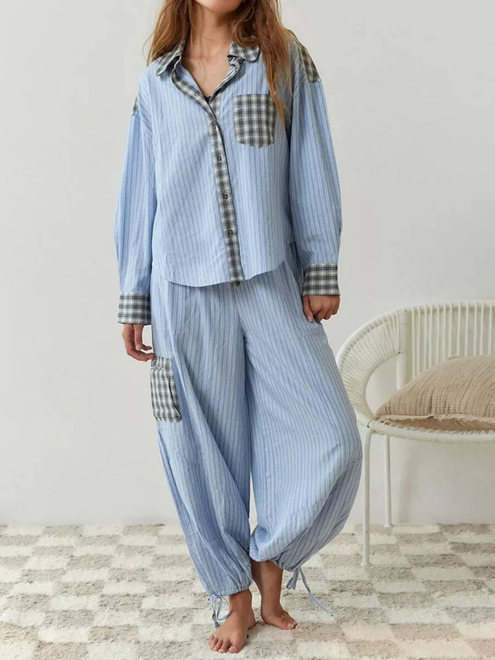 Piper | Damen Bequemes Locker Passform Kariertes Pyjama Satz