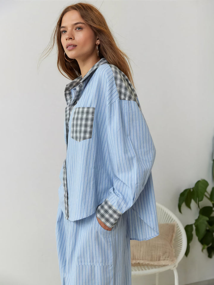 Piper | Damen Bequemes Locker Passform Kariertes Pyjama Satz