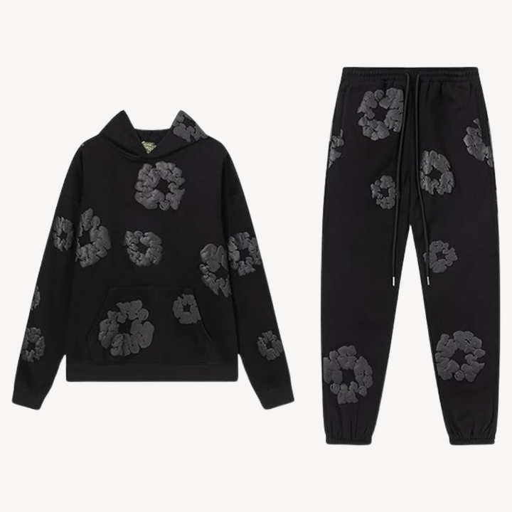 Unisex-Baumwollkranz-Kapuzenpullover und Jogger-Satz | Passendes Set
