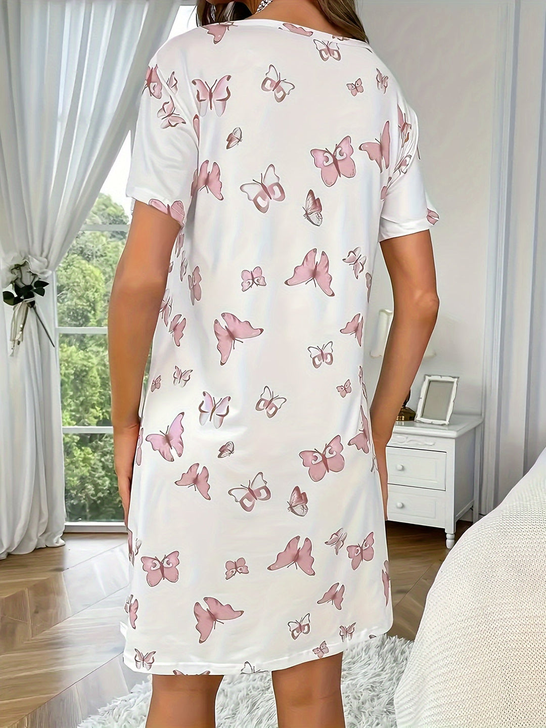 Tinsley | Damen Lässiges Schmetterlingsdruck Nachtkleid