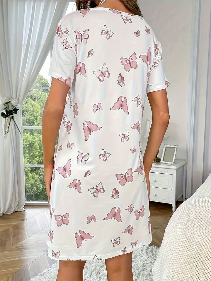 Tinsley | Damen Lässiges Schmetterlingsdruck Nachtkleid