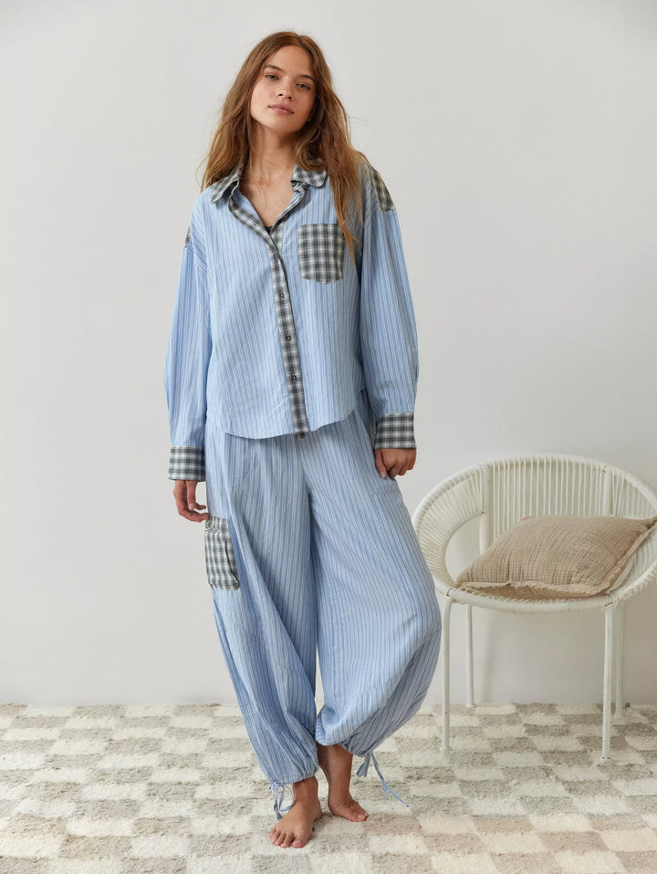 Piper | Damen Bequemes Locker Passform Kariertes Pyjama Satz