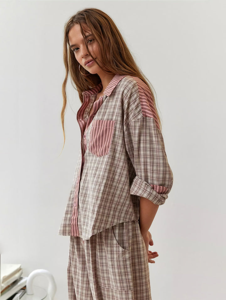 Piper | Damen Bequemes Locker Passform Kariertes Pyjama Satz