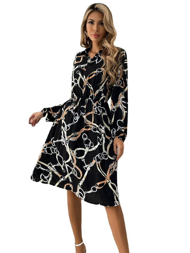 Omara | Abstraktes Damen Zuknöpfen Kleid