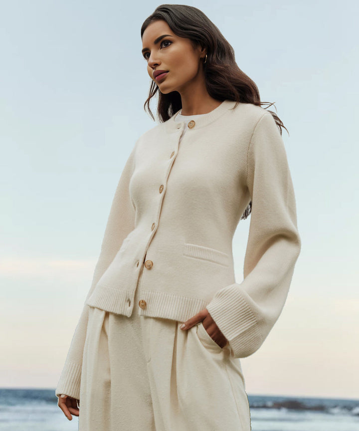 Sabella | Elegantes Schaltfläche-Auf Stricken Pullover Für Frauen