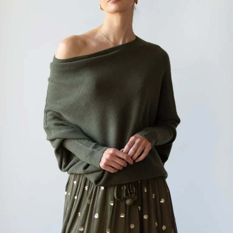 Damen Asymmetrischer Drapierter Strickpullover | Weich und Warm