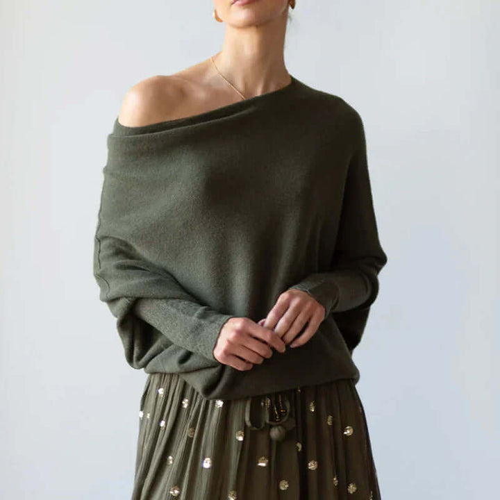 Damen Asymmetrischer Drapierter Strickpullover | Weich und Warm