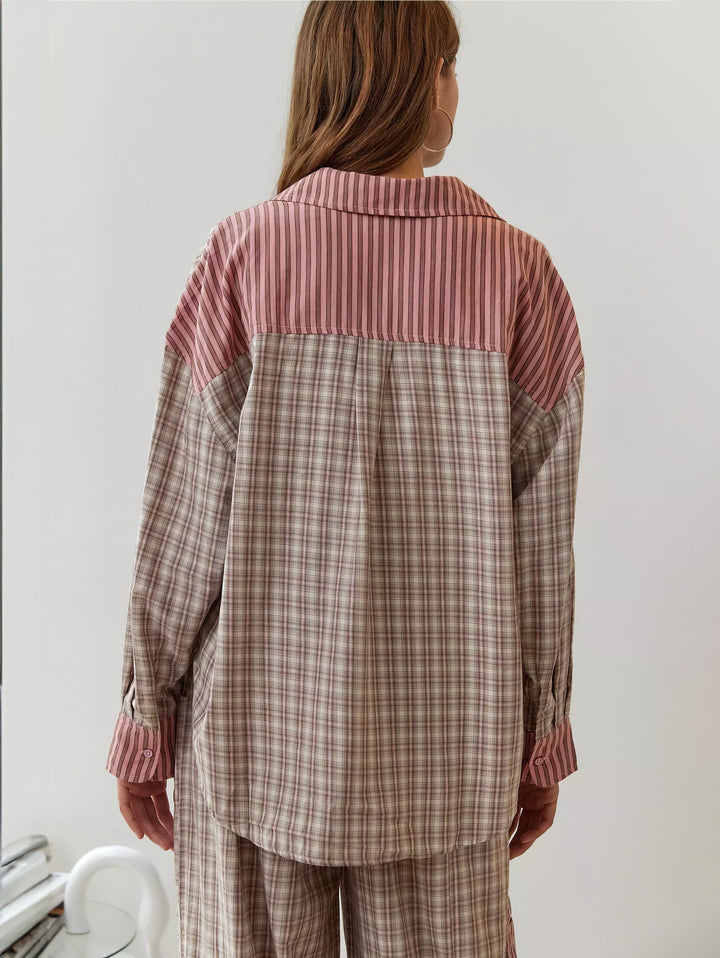 Piper | Damen Bequemes Locker Passform Kariertes Pyjama Satz