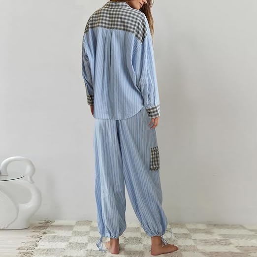 Piper | Damen Bequemes Locker Passform Kariertes Pyjama Satz