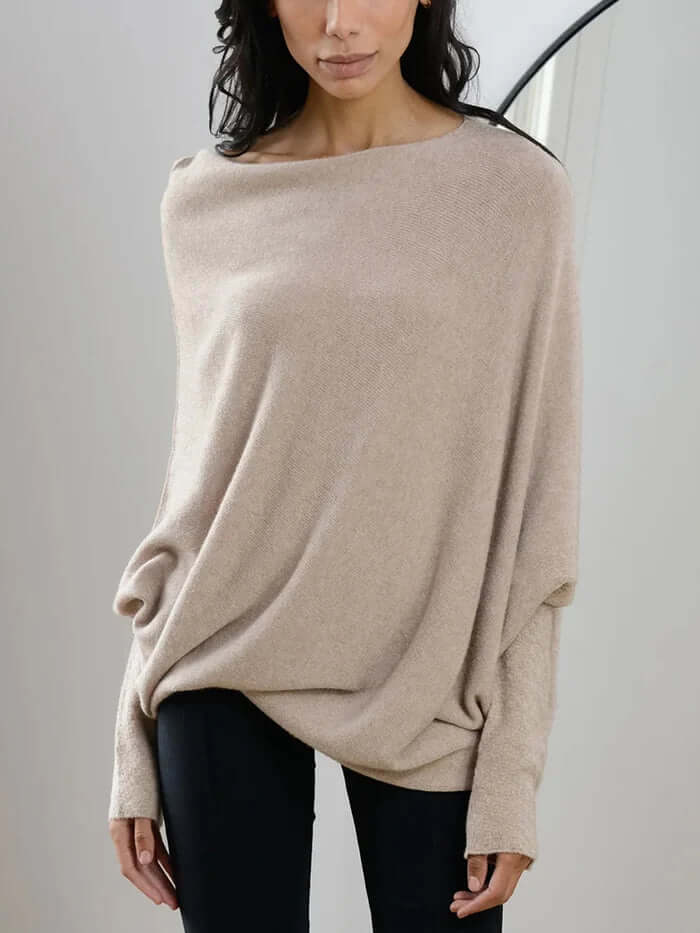 Damen Asymmetrischer Drapierter Strickpullover | Weich und Warm
