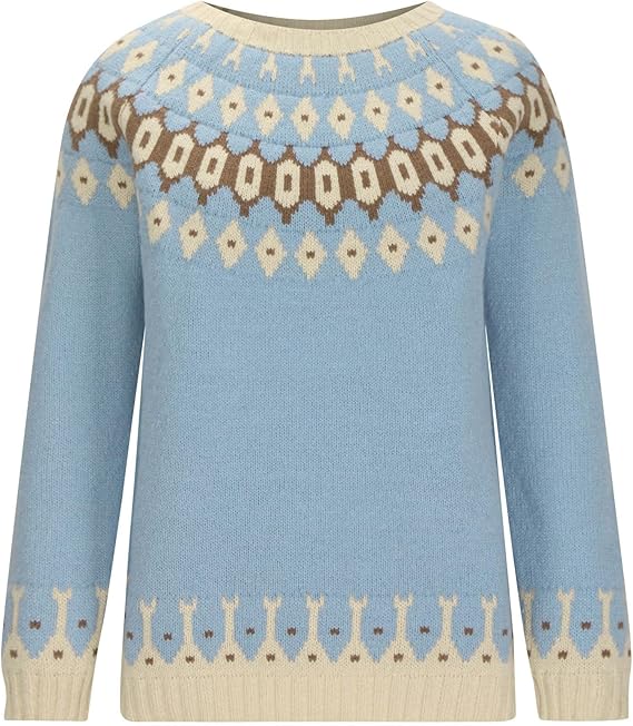 Damen Himmelblauer Nordischer Pullover | Entspannte Passform