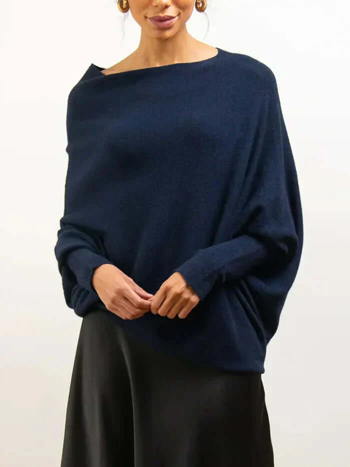 Damen Asymmetrischer Drapierter Strickpullover | Weich und Warm