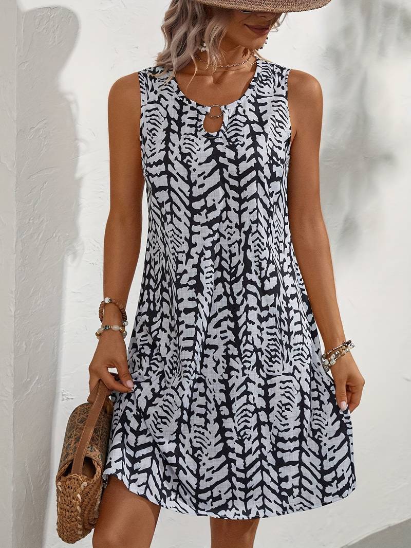 Nysra | Abstraktes Sommerkleid mit Rundhalsausschnitt