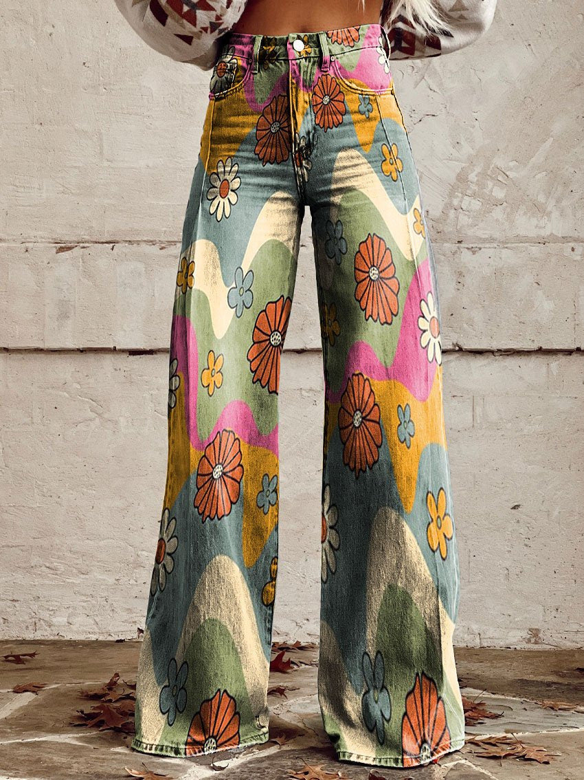 Kordula | Damen Bunte Weitem-Bein Hose