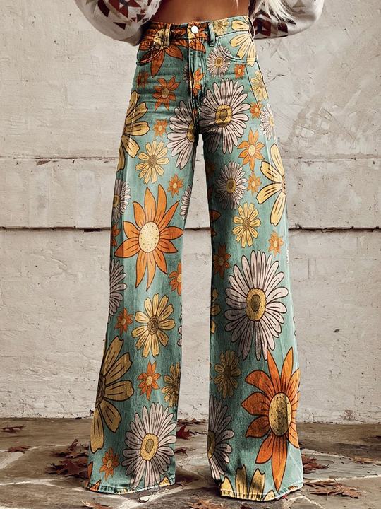 Kordula | Damen Bunte Weitem-Bein Hose