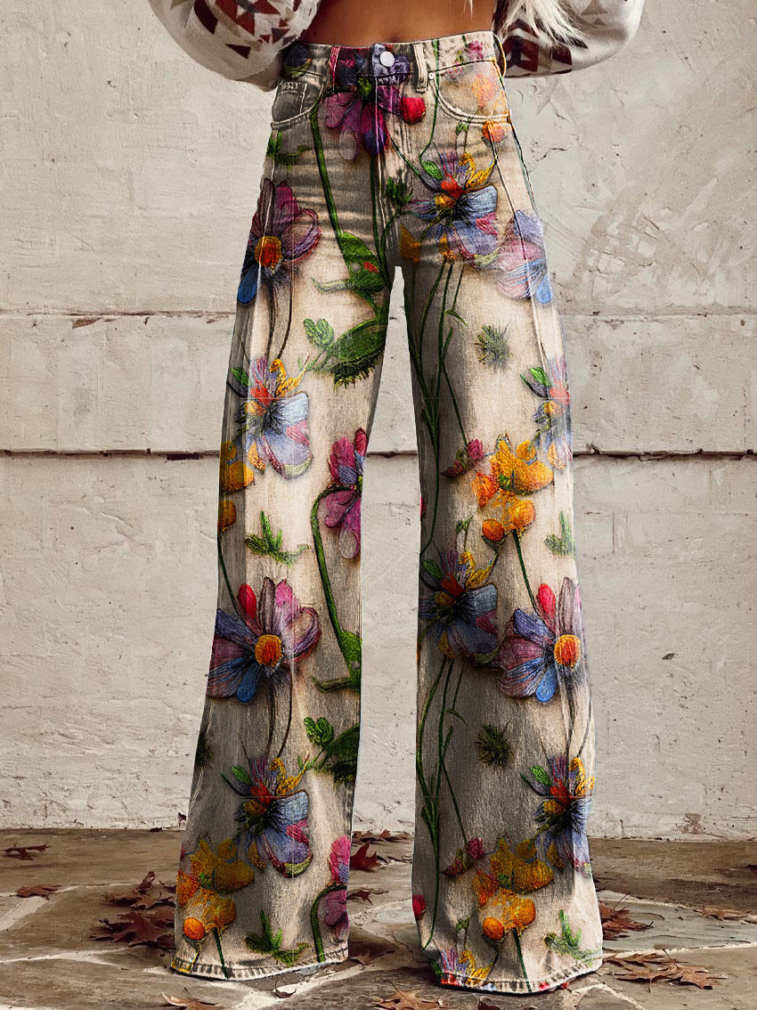 Kordula | Damen Bunte Weitem-Bein Hose