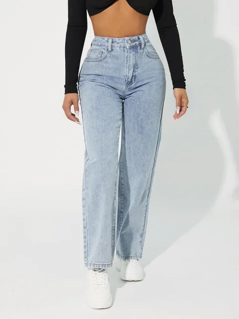 Katalena | Hoch-Taillierte Geradem-Bein Jeans für Damen