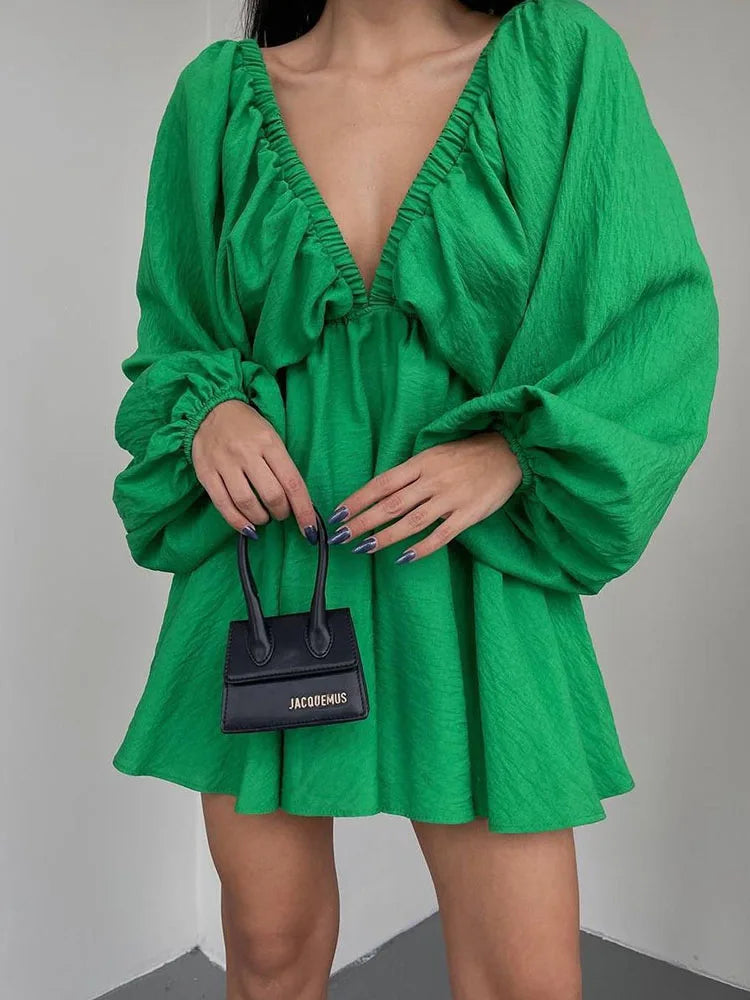 Vaenya | Boho-Minikleid Mit Langen Ärmeln Und V-Ausschnitt