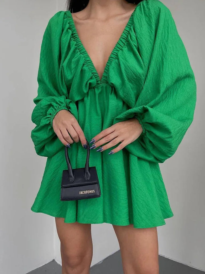 Vaenya | Boho-Minikleid Mit Langen Ärmeln Und V-Ausschnitt