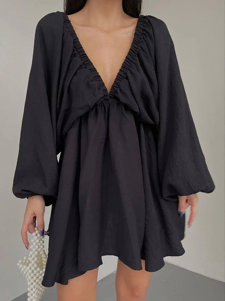 Vaenya | Boho-Minikleid Mit Langen Ärmeln Und V-Ausschnitt