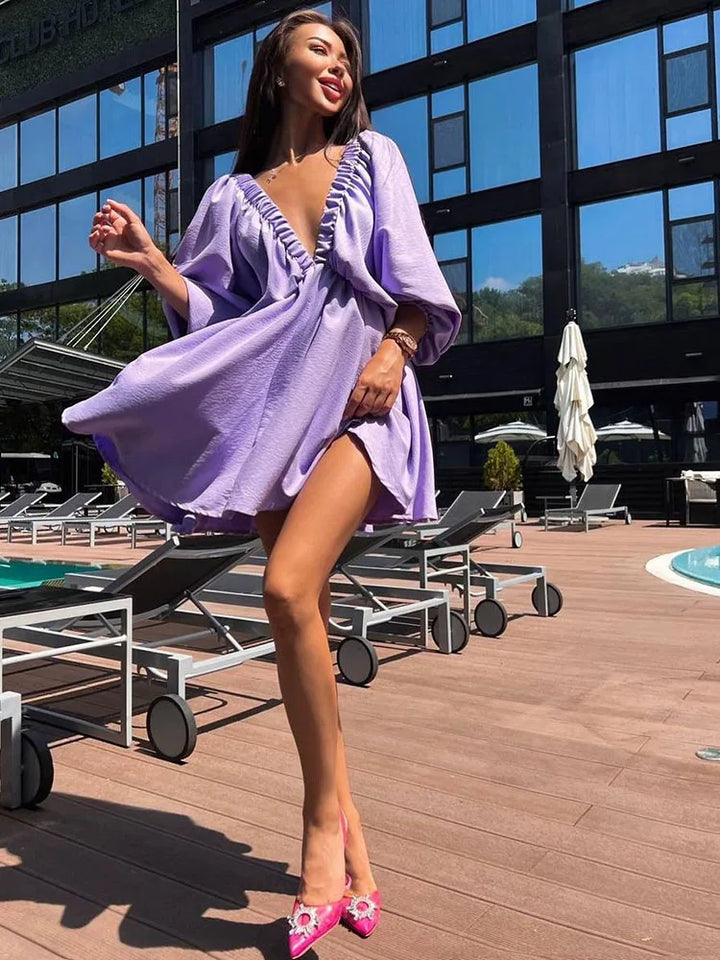Vaenya | Boho-Minikleid Mit Langen Ärmeln Und V-Ausschnitt