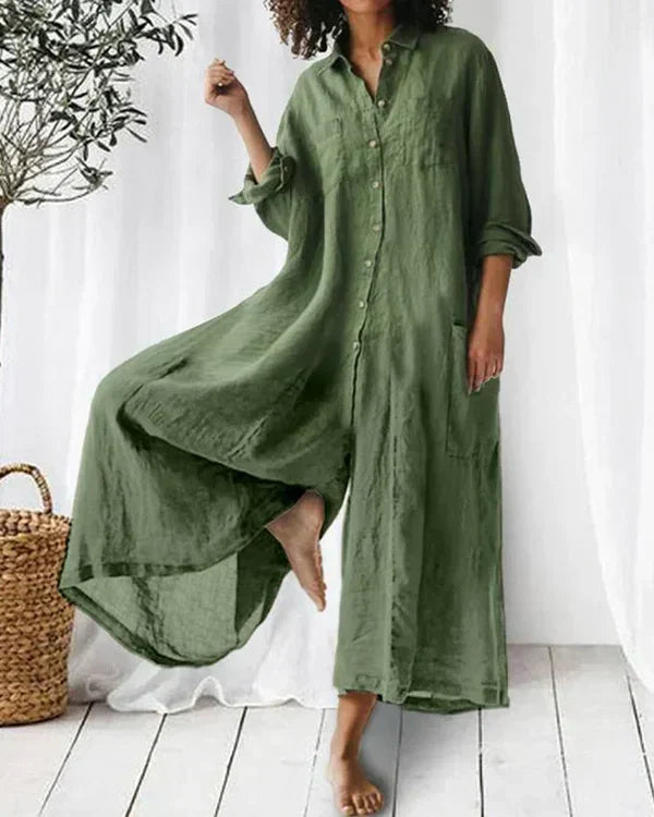 Cerise | Damen Eleganter Leinen Baumwoll Overall