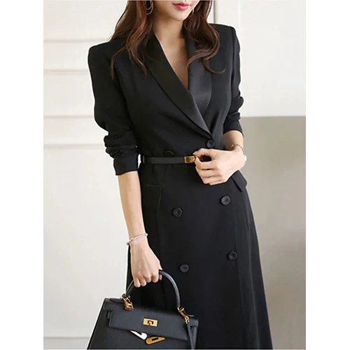 Elenia | Schwarzes Maxi Blazer Kleid Für Damen