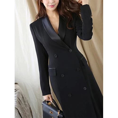 Elenia | Schwarzes Maxi Blazer Kleid Für Damen