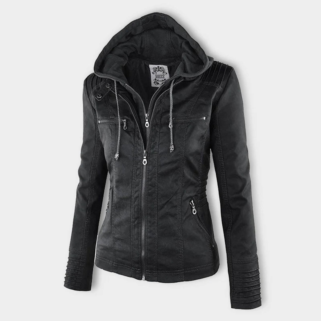 Emery | Damen Doppelt Gefütterte Lederjacke mit Kapuze