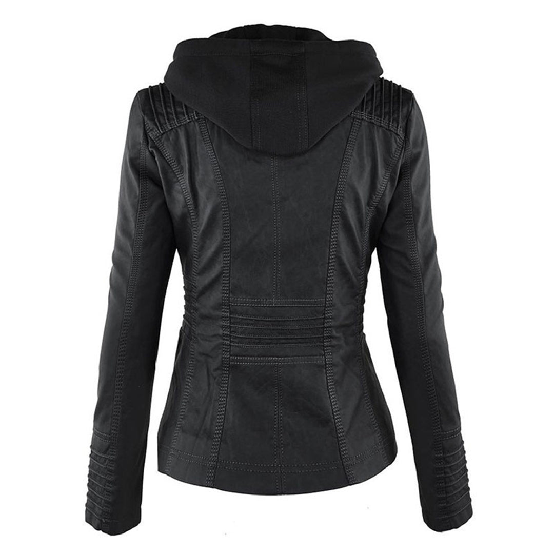 Emery | Damen Doppelt Gefütterte Lederjacke mit Kapuze