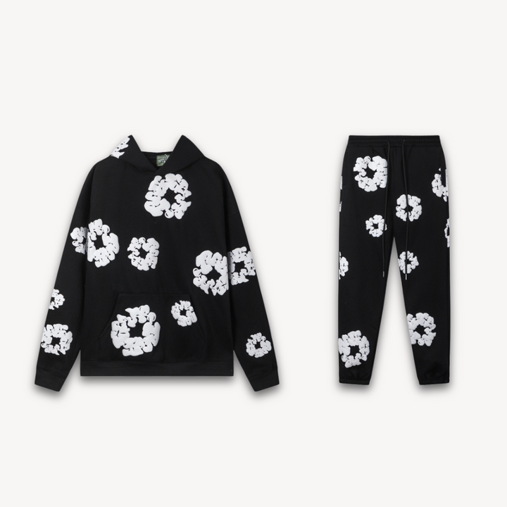 Unisex-Baumwollkranz-Kapuzenpullover und Jogger-Satz | Passendes Set