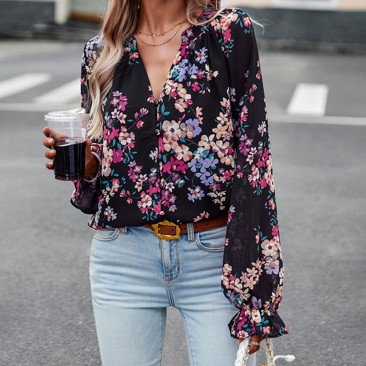 Quendolin | Damen Langen Ärmeln Blumen Bluse
