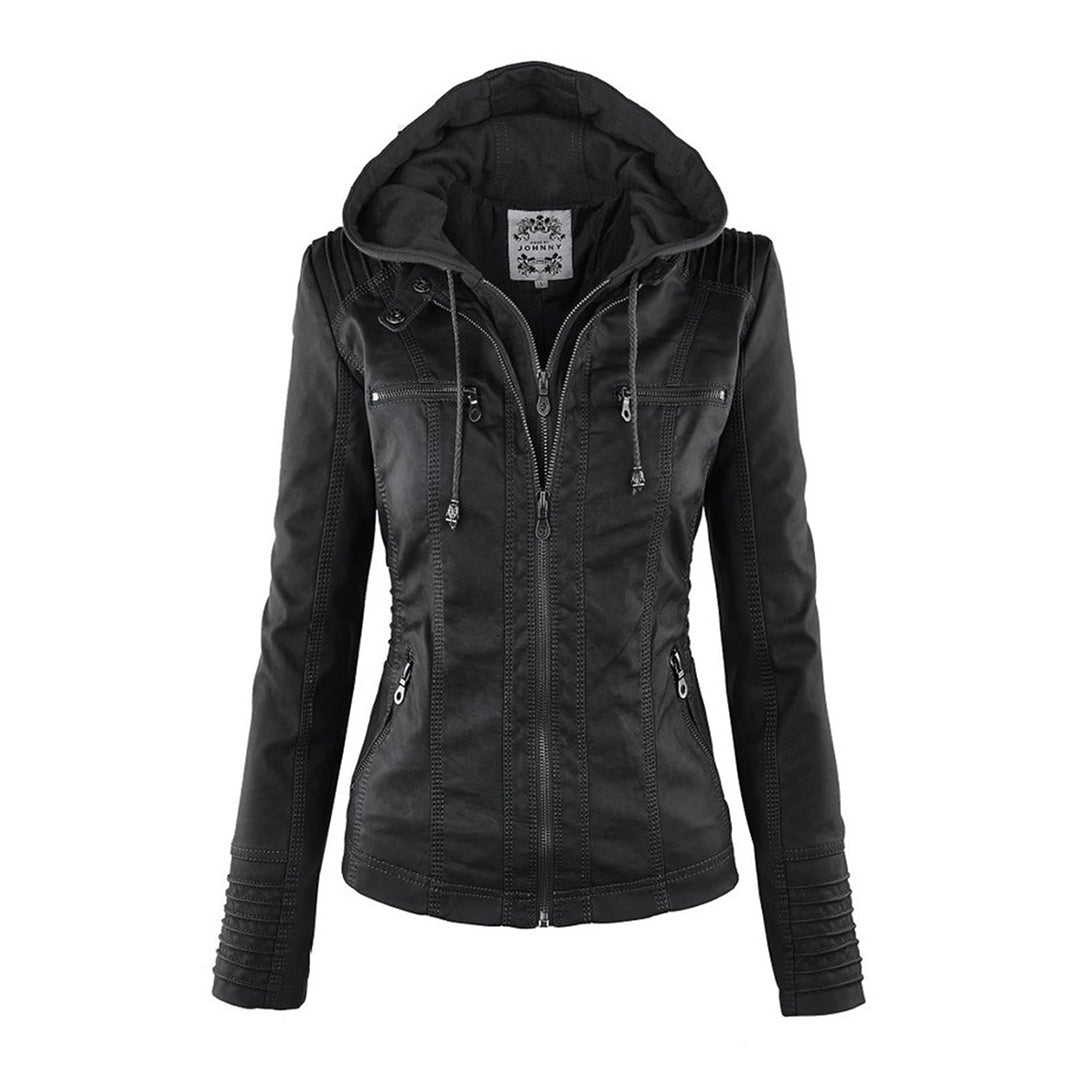 Emery | Damen Doppelt Gefütterte Lederjacke mit Kapuze