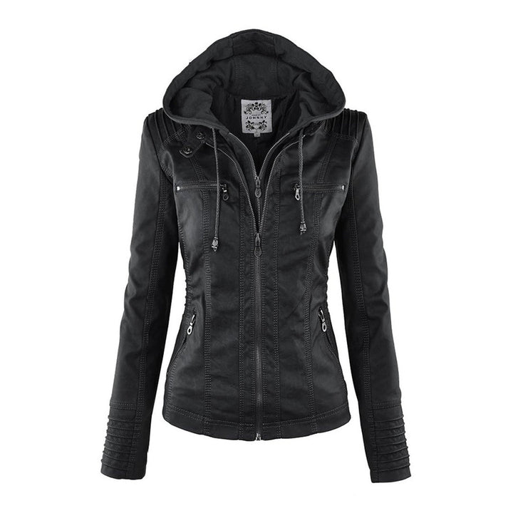 Emery | Damen Doppelt Gefütterte Lederjacke mit Kapuze