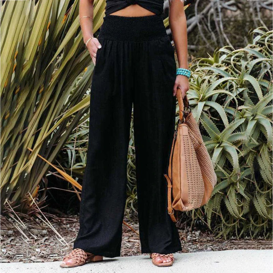 Grazia | Hoch Taillierte Weitem-Bein Sommer Damenhose