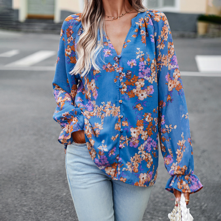 Quendolin | Damen Langen Ärmeln Blumen Bluse
