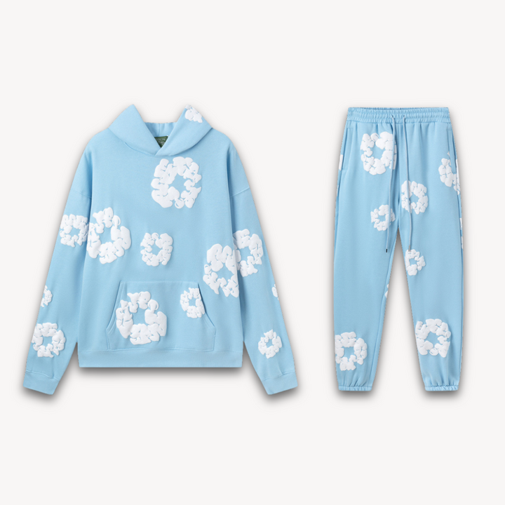 Unisex-Baumwollkranz-Kapuzenpullover und Jogger-Satz | Passendes Set