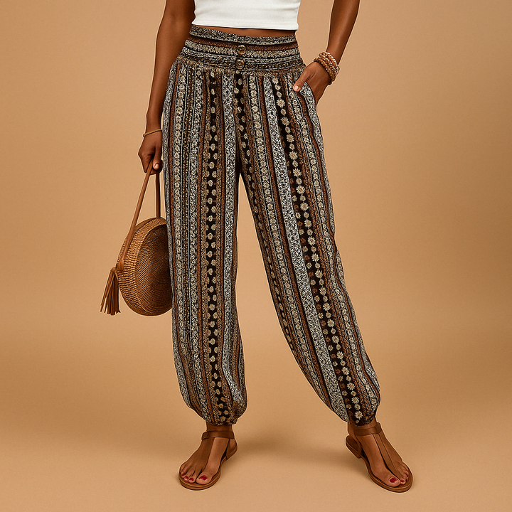 Gemma | Damen Stilvolle Hoher-Taille Hose - Bohème Flair