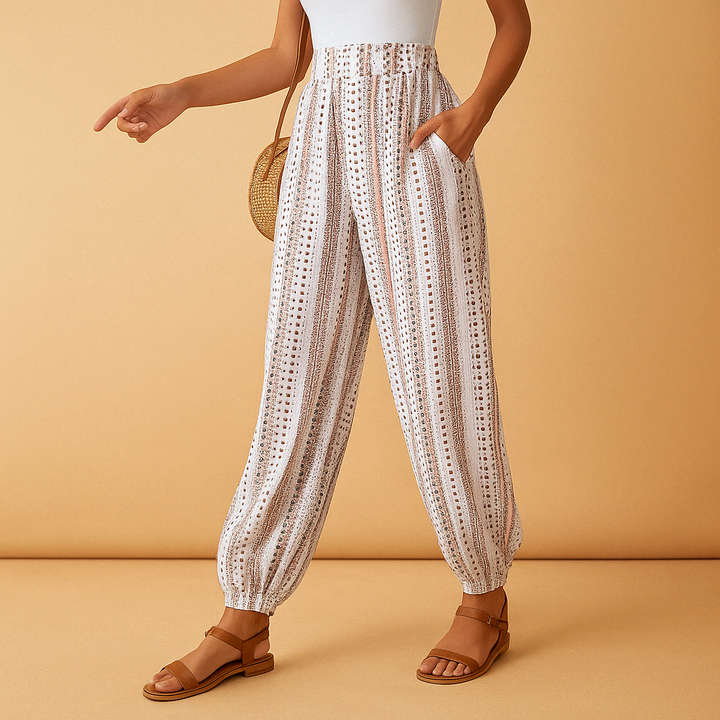 Gemma | Damen Stilvolle Hoher-Taille Hose - Bohème Flair