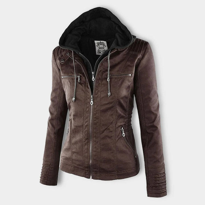 Emery | Damen Doppelt Gefütterte Lederjacke mit Kapuze