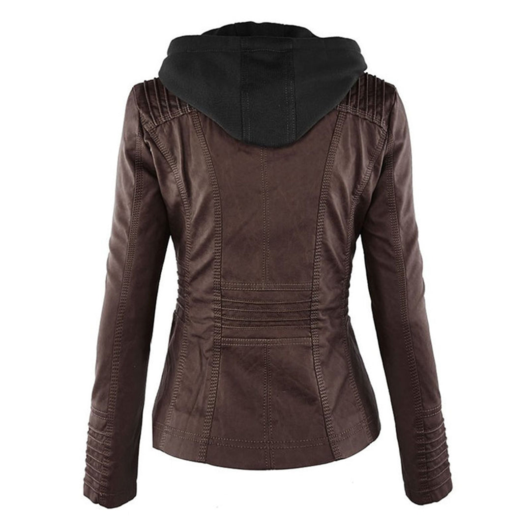 Emery | Damen Doppelt Gefütterte Lederjacke mit Kapuze